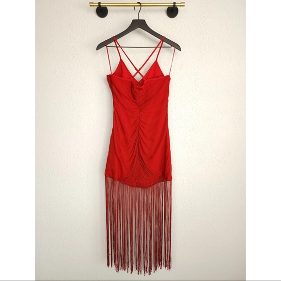 Anthropologie Vineet Bahl Red Wine Elegant Red Fringe Midi Dress - Picture 8 of 8